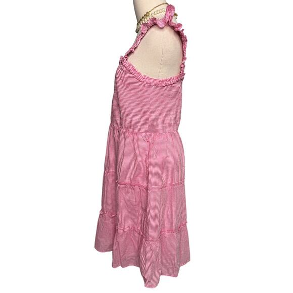 J. Crew Factory Striped Smocked Tiered Mini Dress ruffle pink size large L - Picture 5 of 8